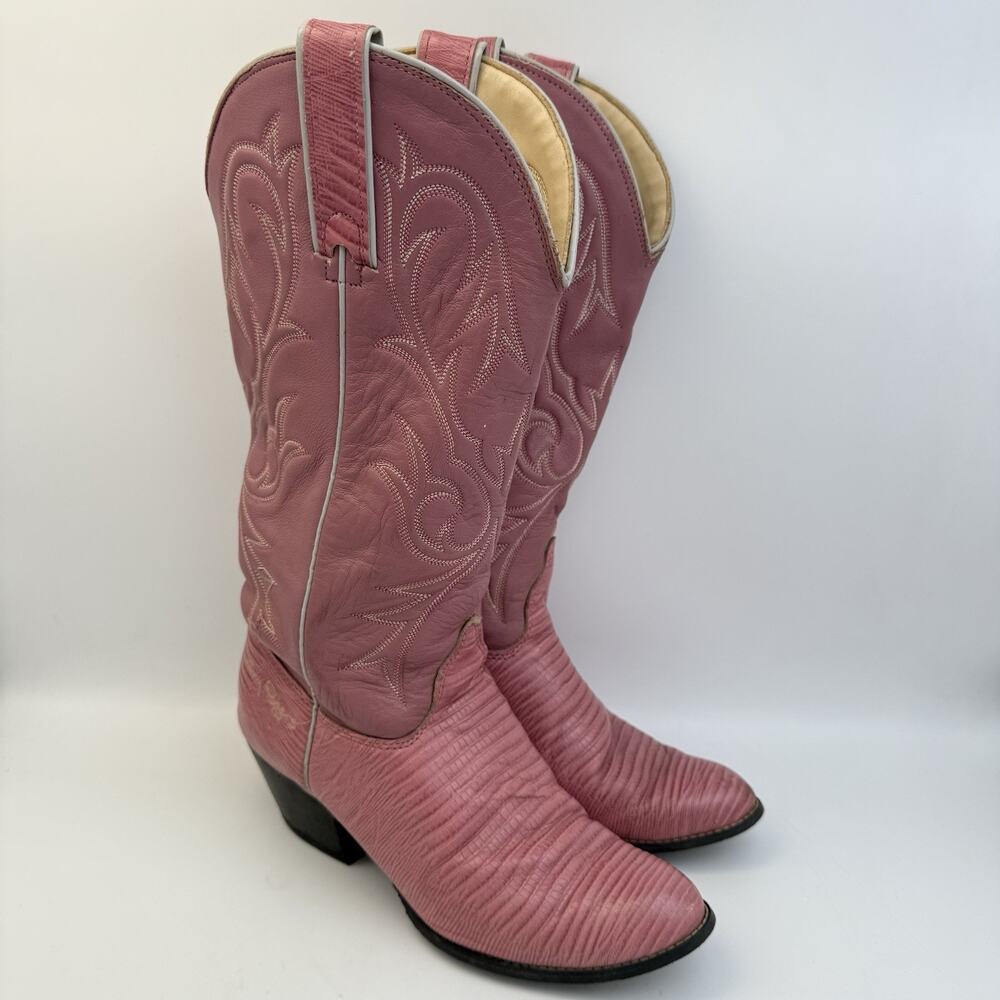 Vintage Kenny Rogers Western Leather Cowboy Boots Womens Size 6M Pink Taupe